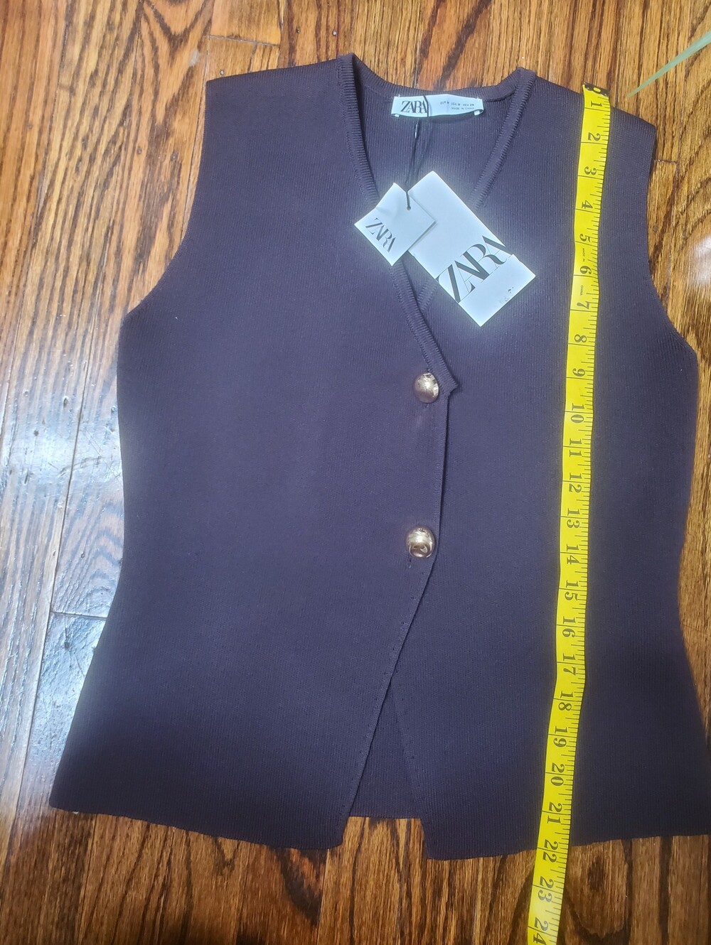 Zara NWT Basic Knit Gold Button Top Browm Size M - Picture 15 of 16